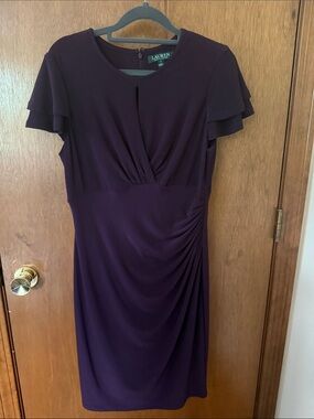 Ralph Lauren Deep Plum Midi Dress with Flutter Sleeves